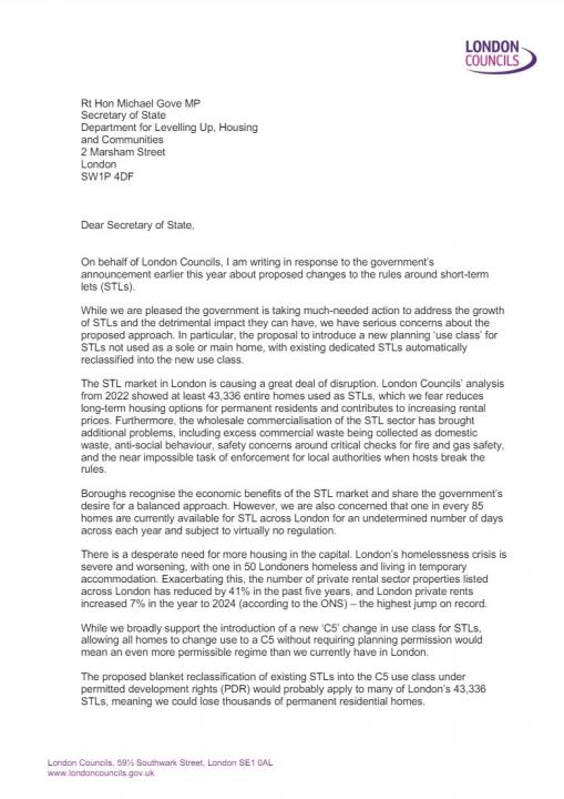 London councils letter to Michael Gove