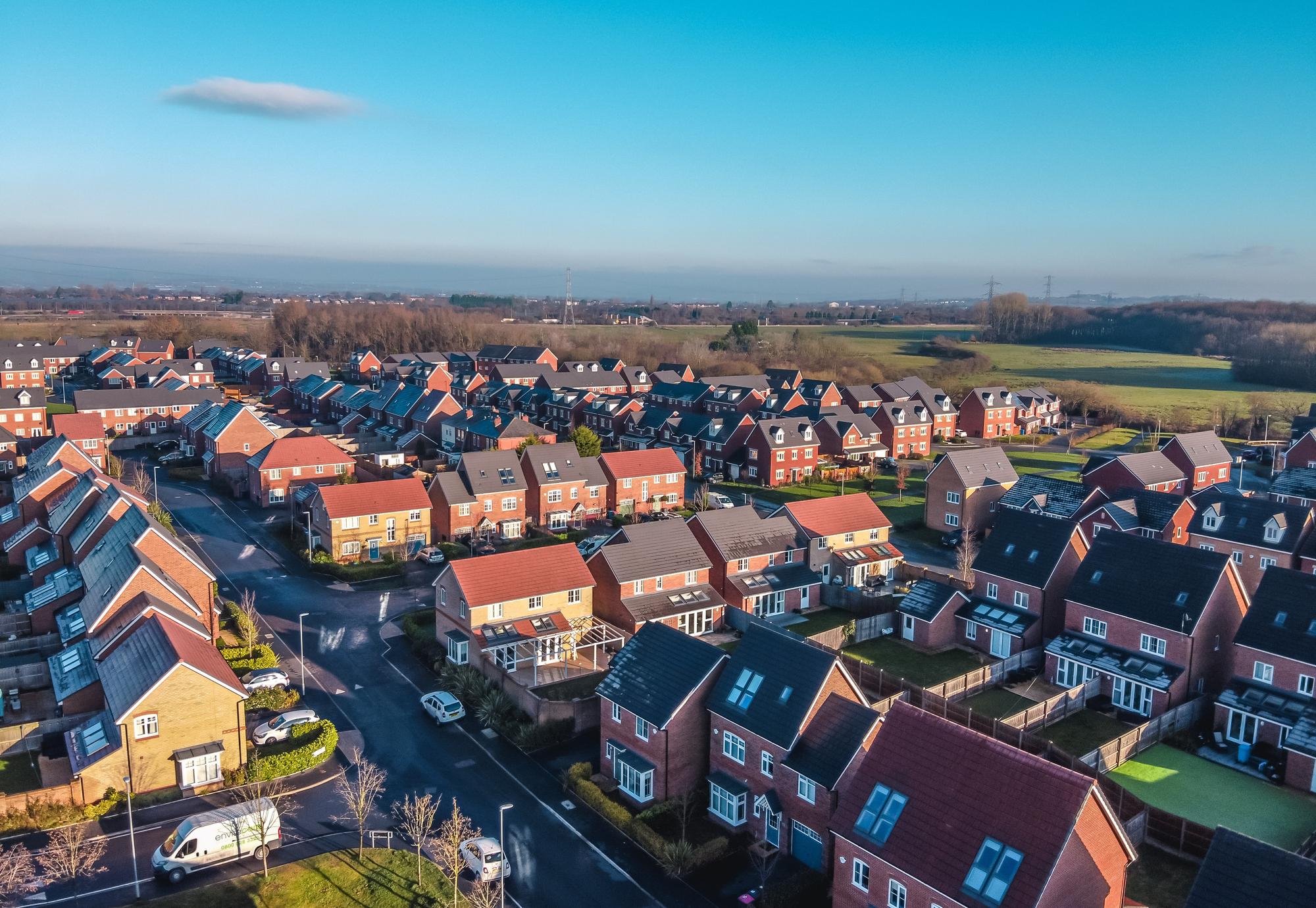 Aerial photograph of typical British homes