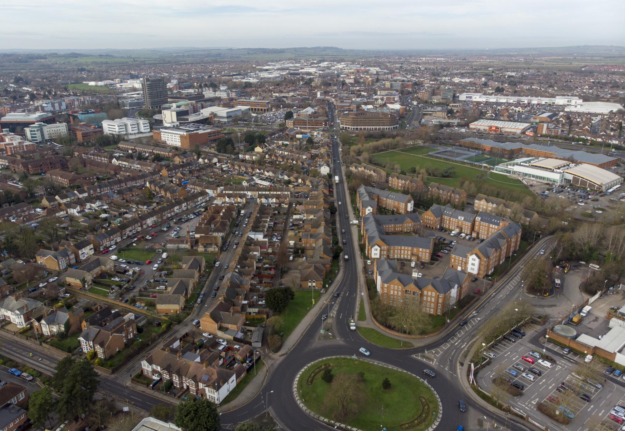 Aerial photo of Aylesbury, UK