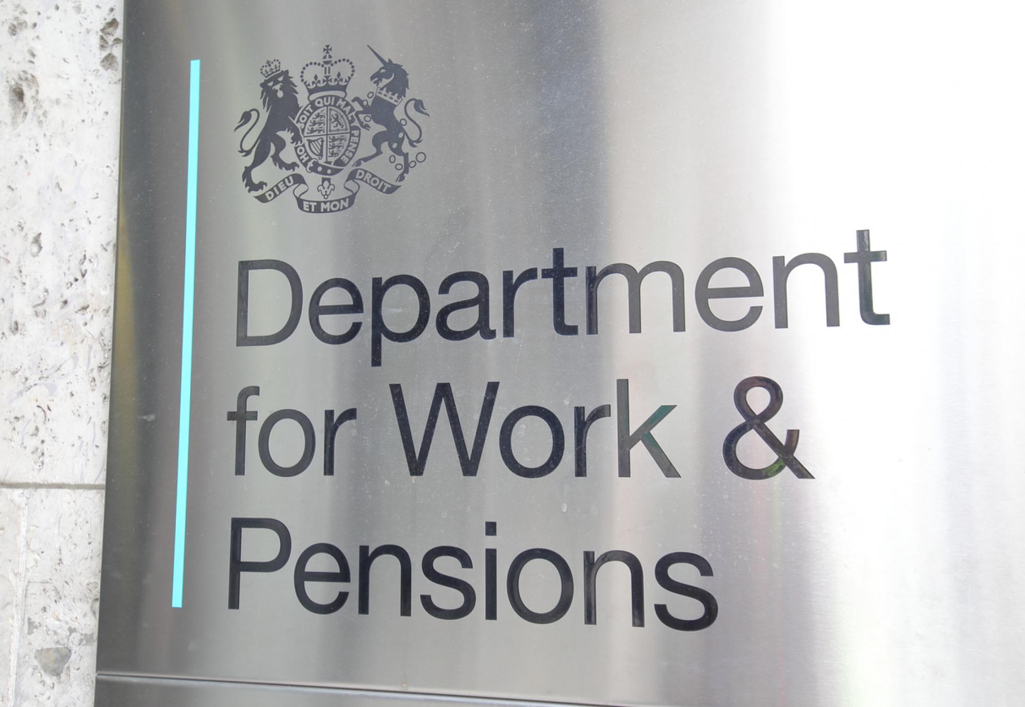 Department for Work and Pensions office sign