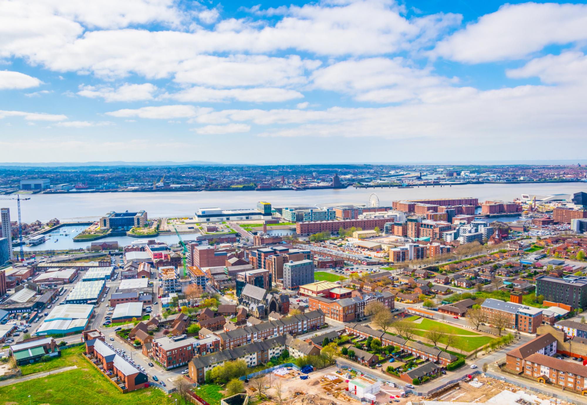 Aerial view of albert dock in Liverpool, England