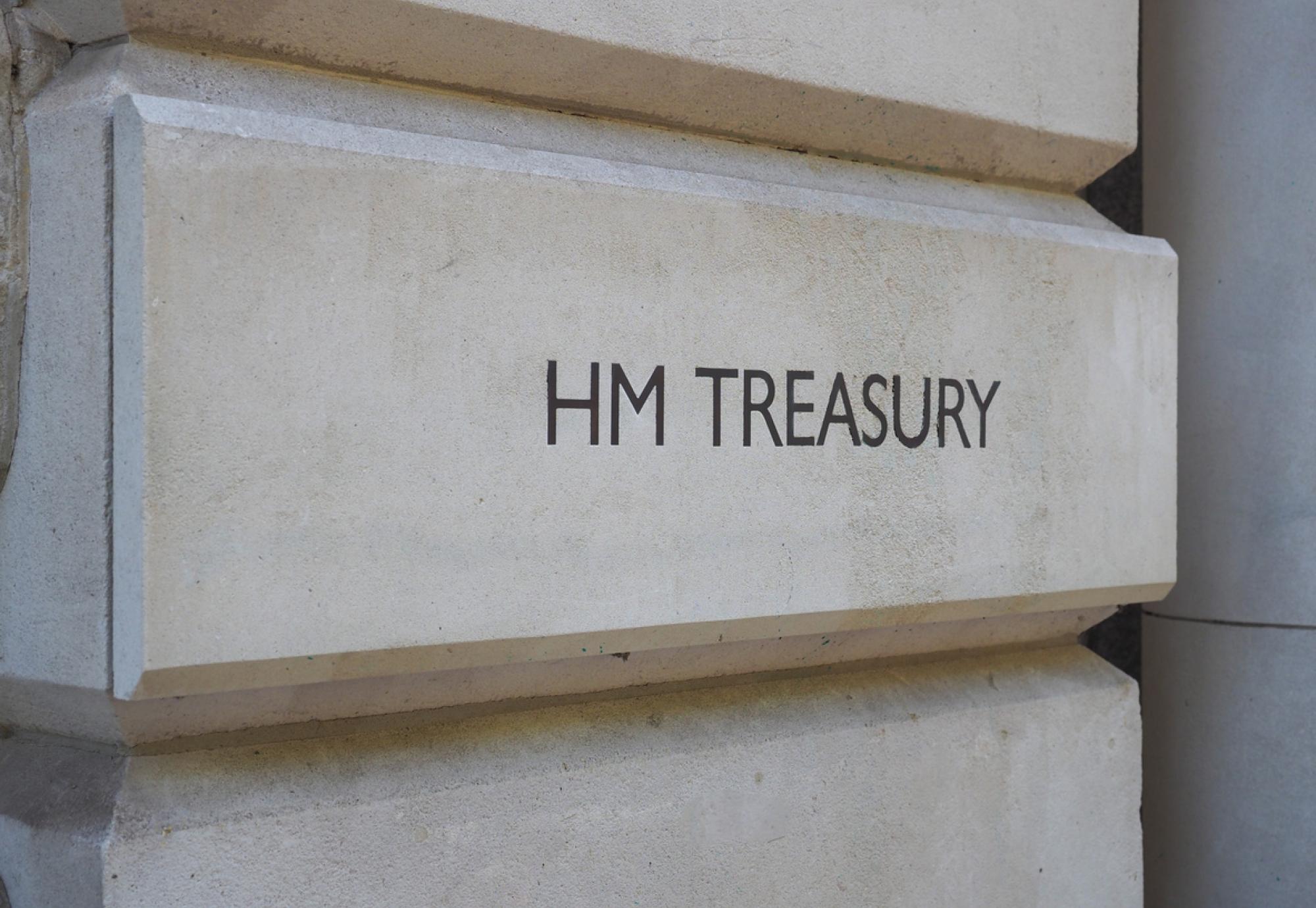 HM Treasury sign on Whitehall