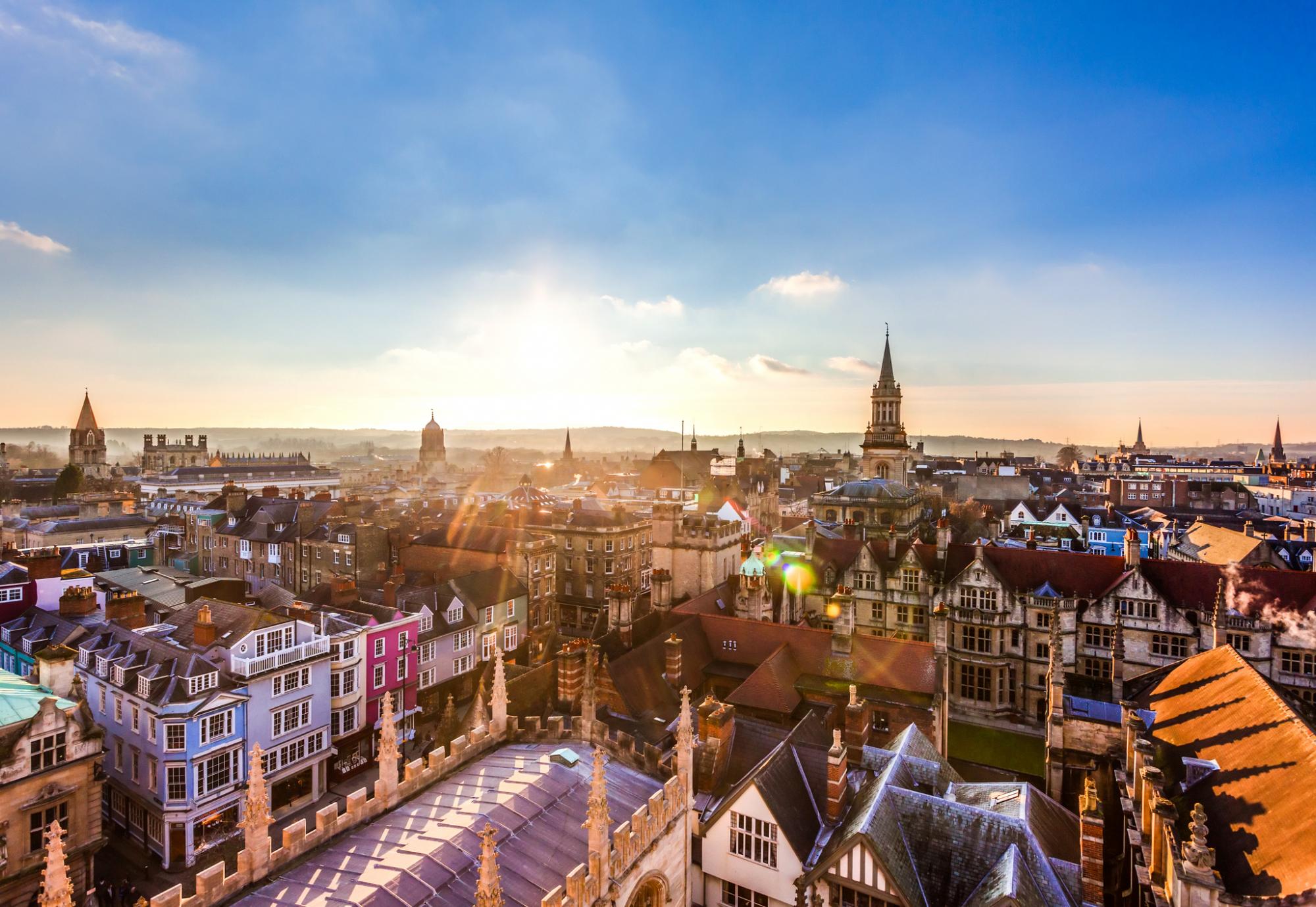 Aerial sunset view of Oxford City