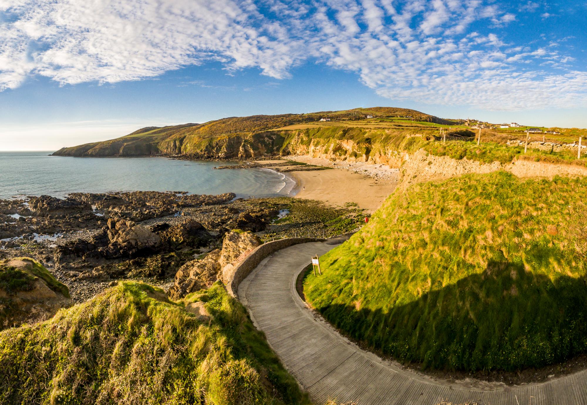 Aerial view of Church Bay in Anglesey North Wales UK