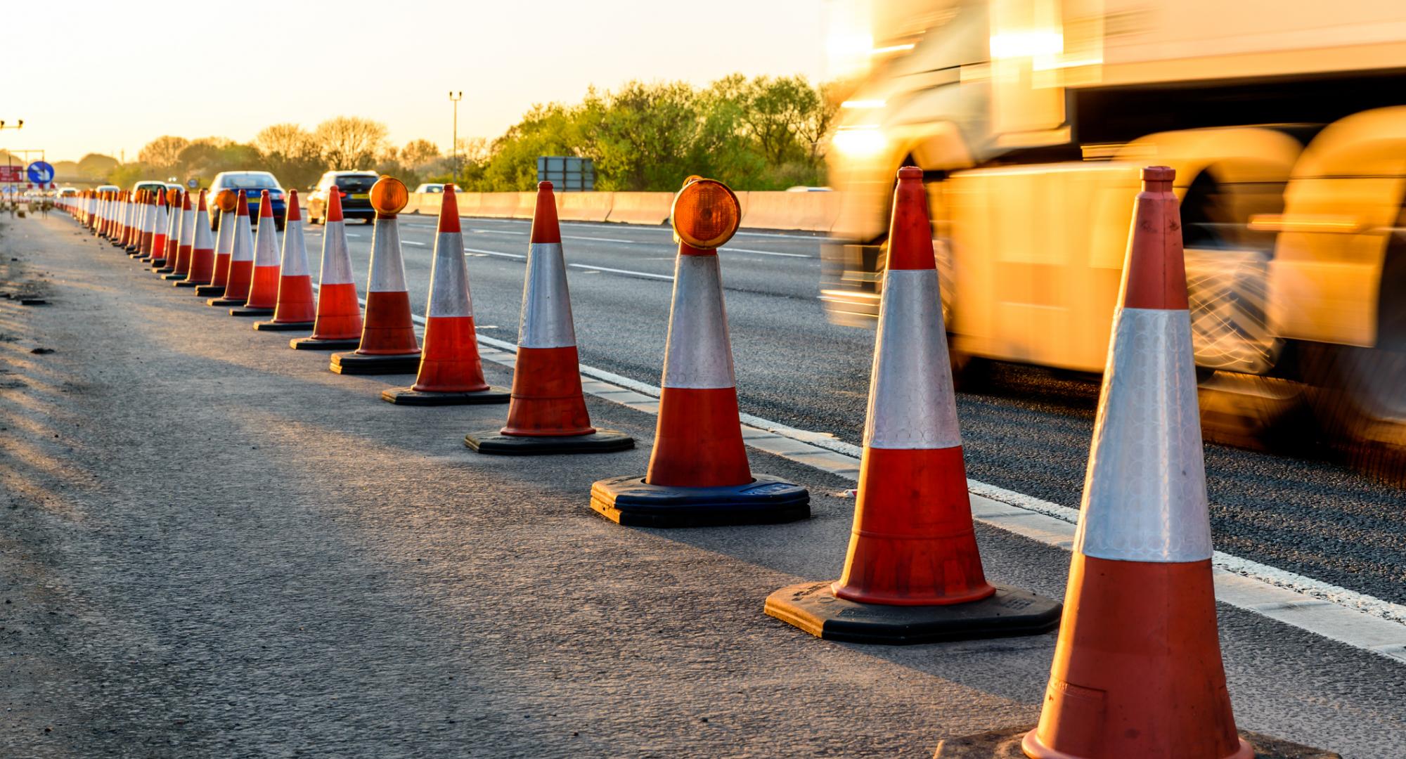 Traffic cones alongside a road