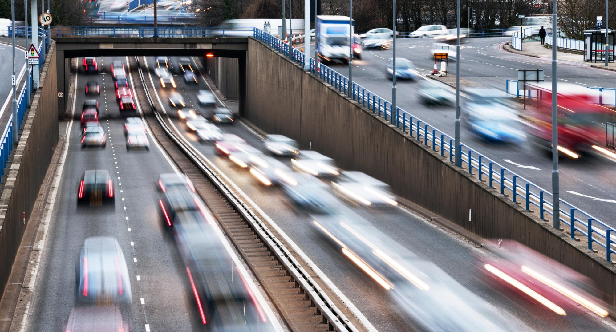 Urban motorway traffic with motion blur