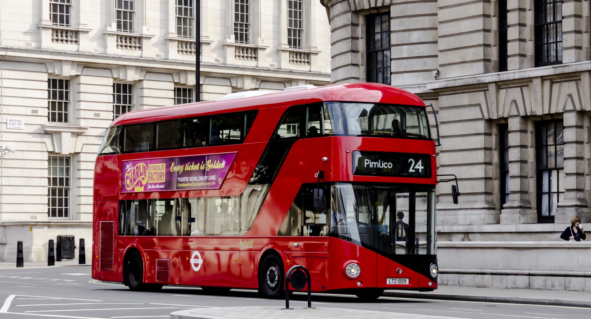  One of the new London Buses on a road en route to Hampstead Heath.