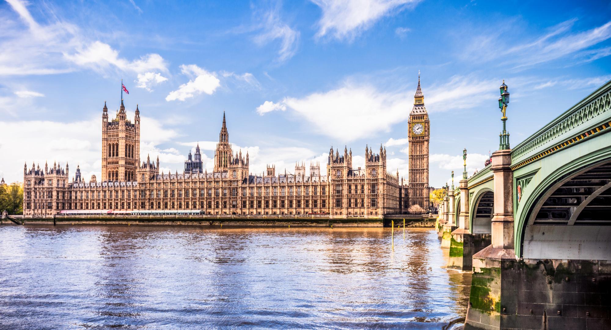 Palace of Westminster photographed from across the River Thames.