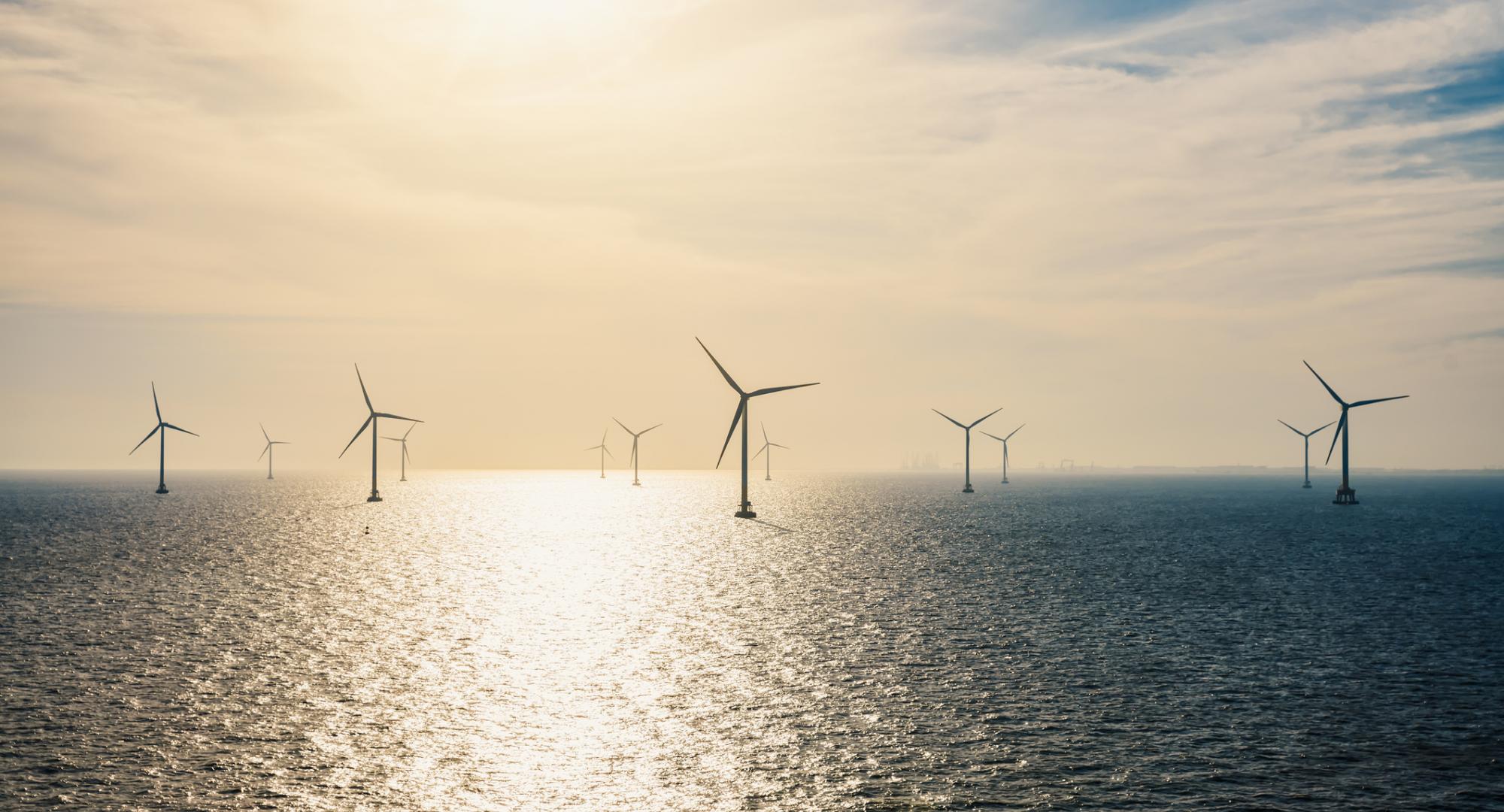 Offshore wind farm generating energy for UK.