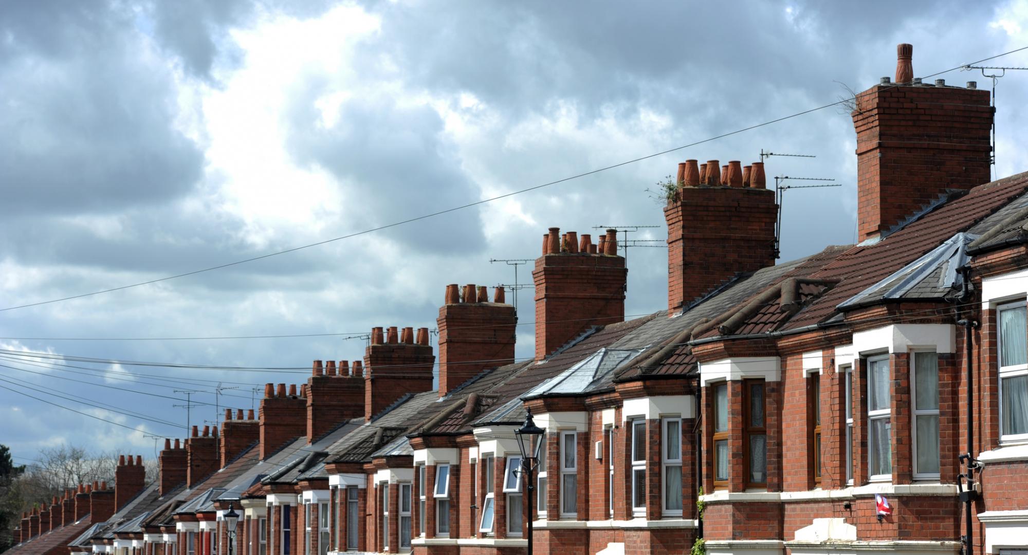 Row of houses on street. 