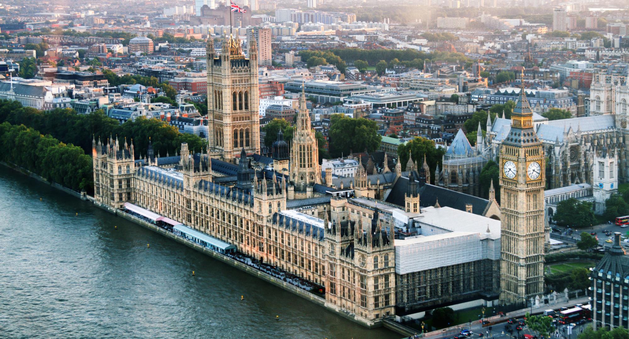 Birds eye view of Houses of Parliament. 