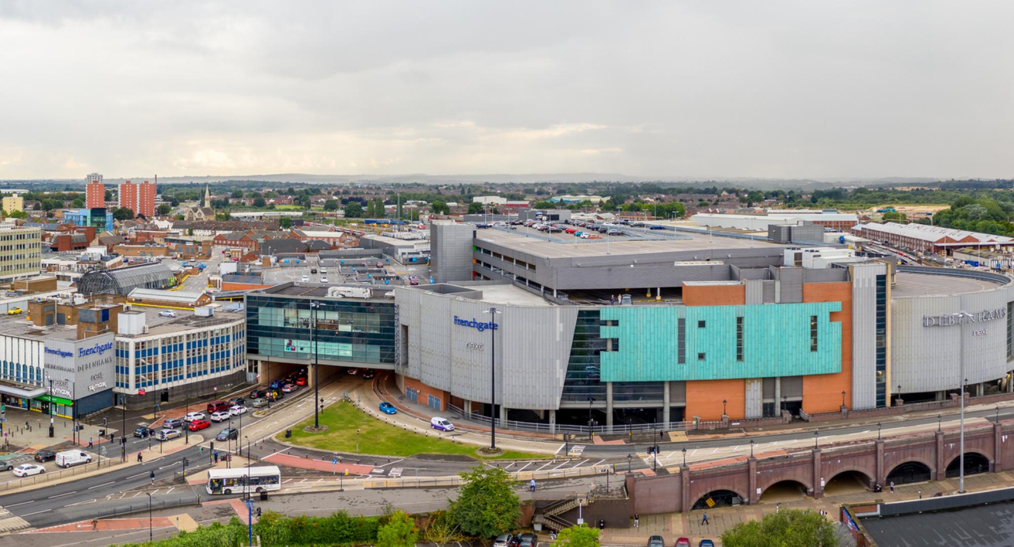 Aerial view of Doncaster town centre