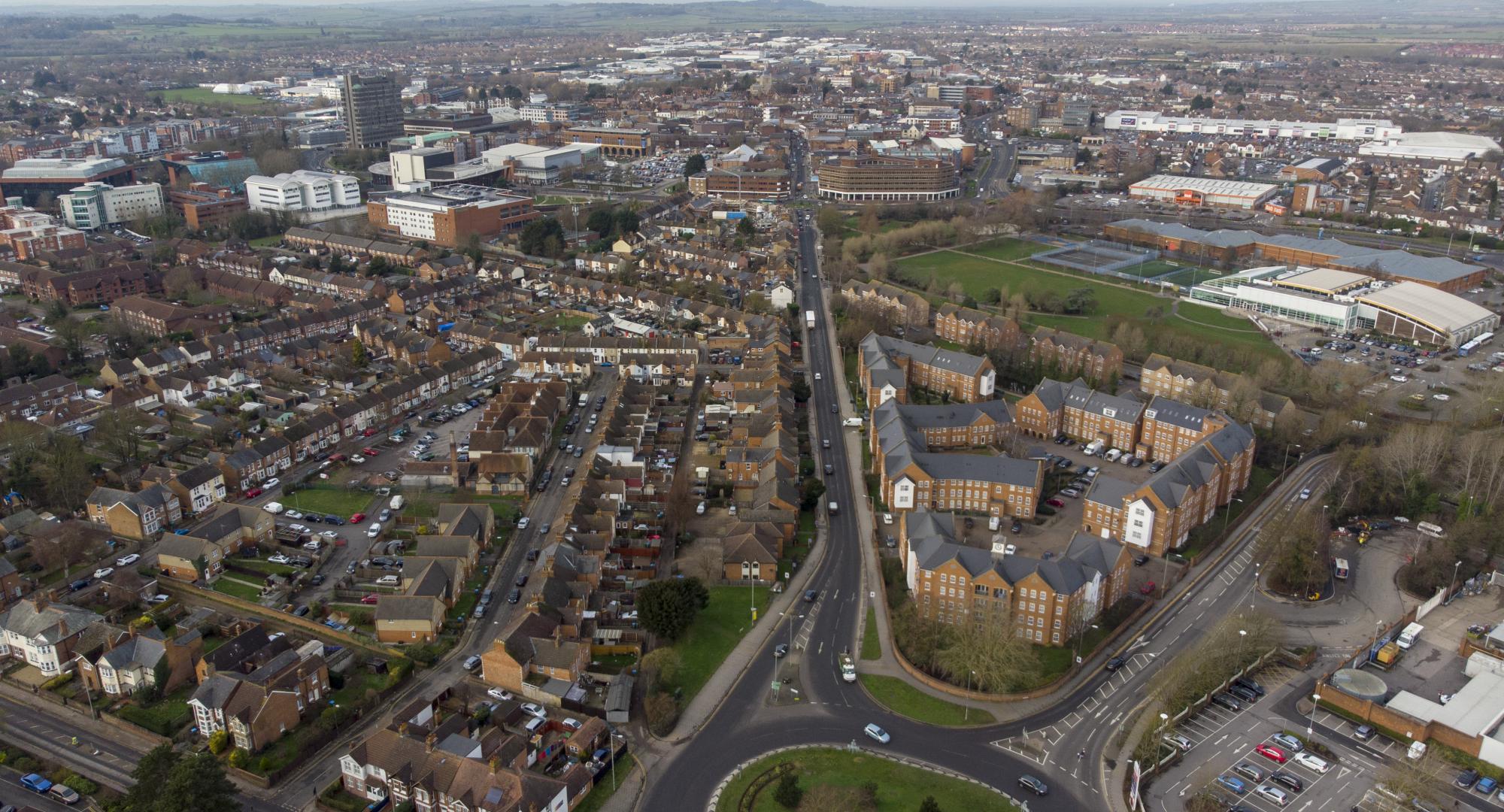 Aerial photo of Aylesbury, UK
