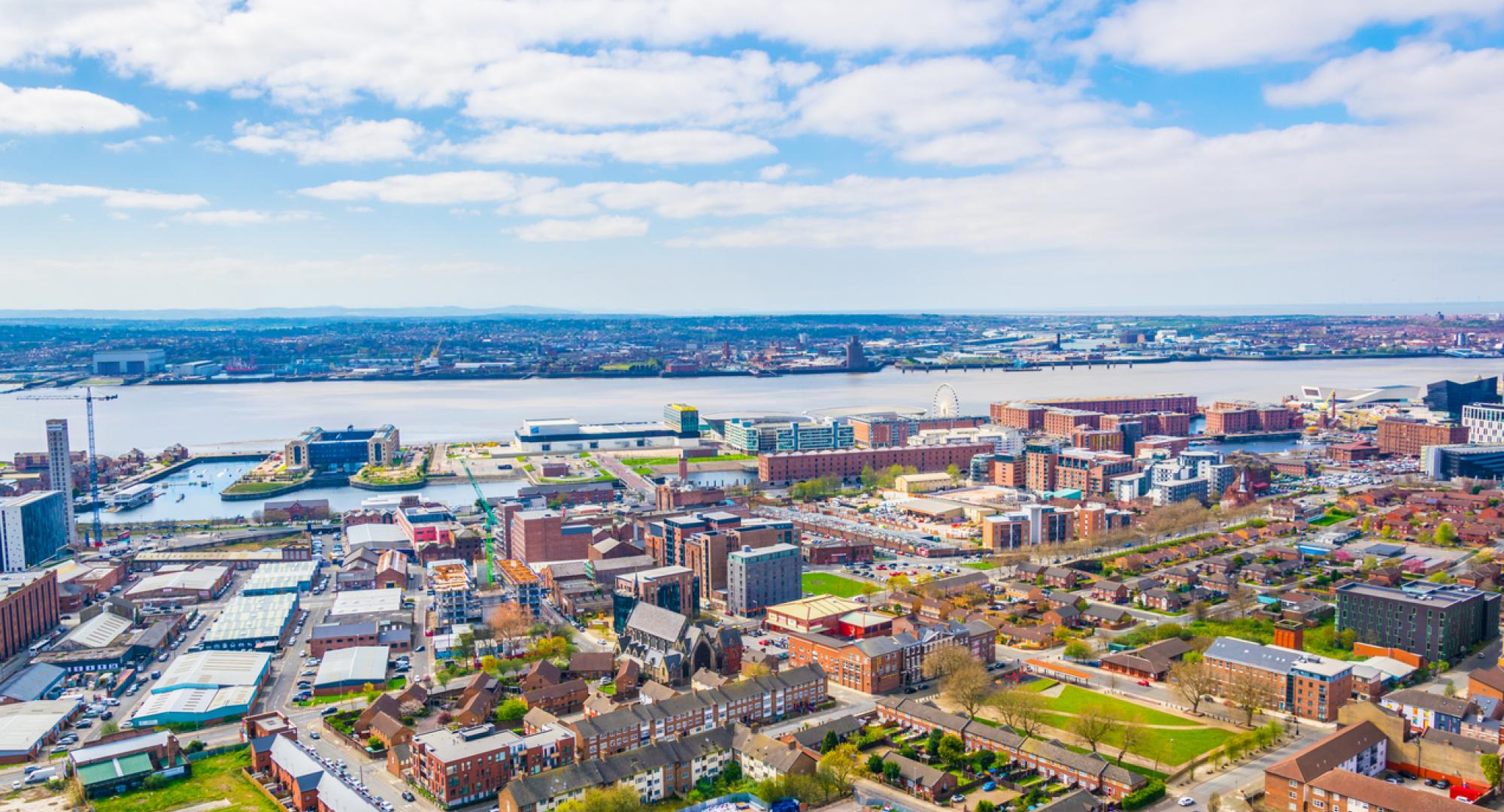 Aerial view of albert dock in Liverpool, England