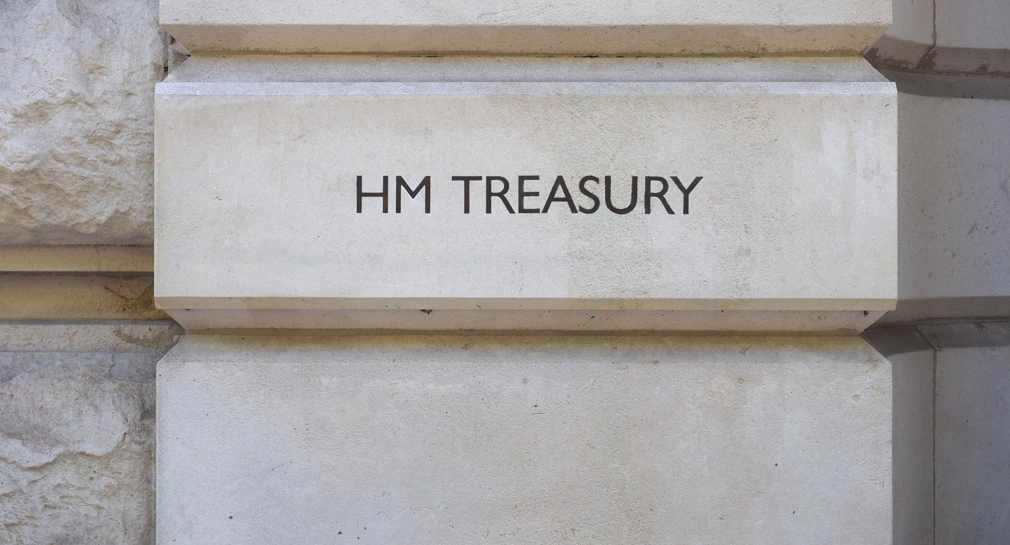 HM Treasury sign in London