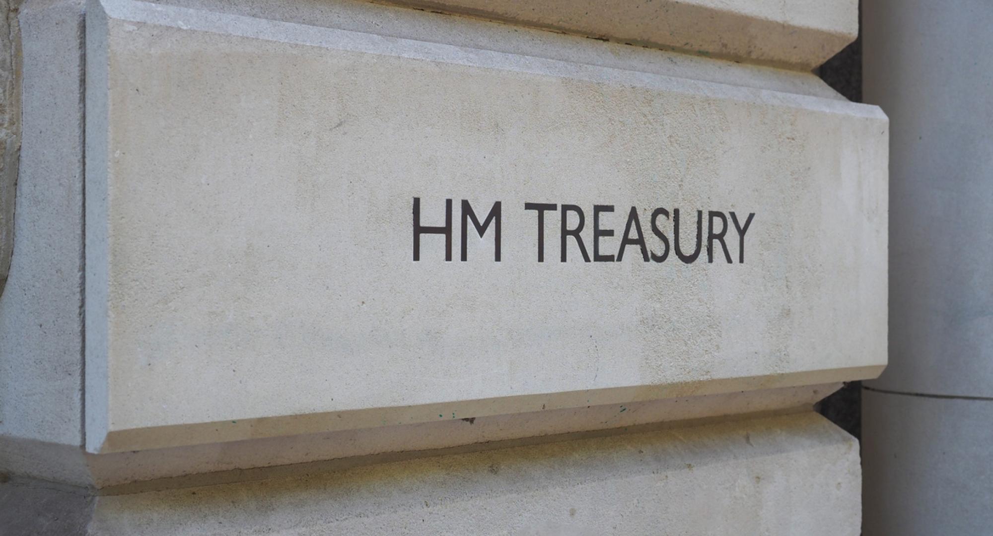 HM Treasury sign on Whitehall