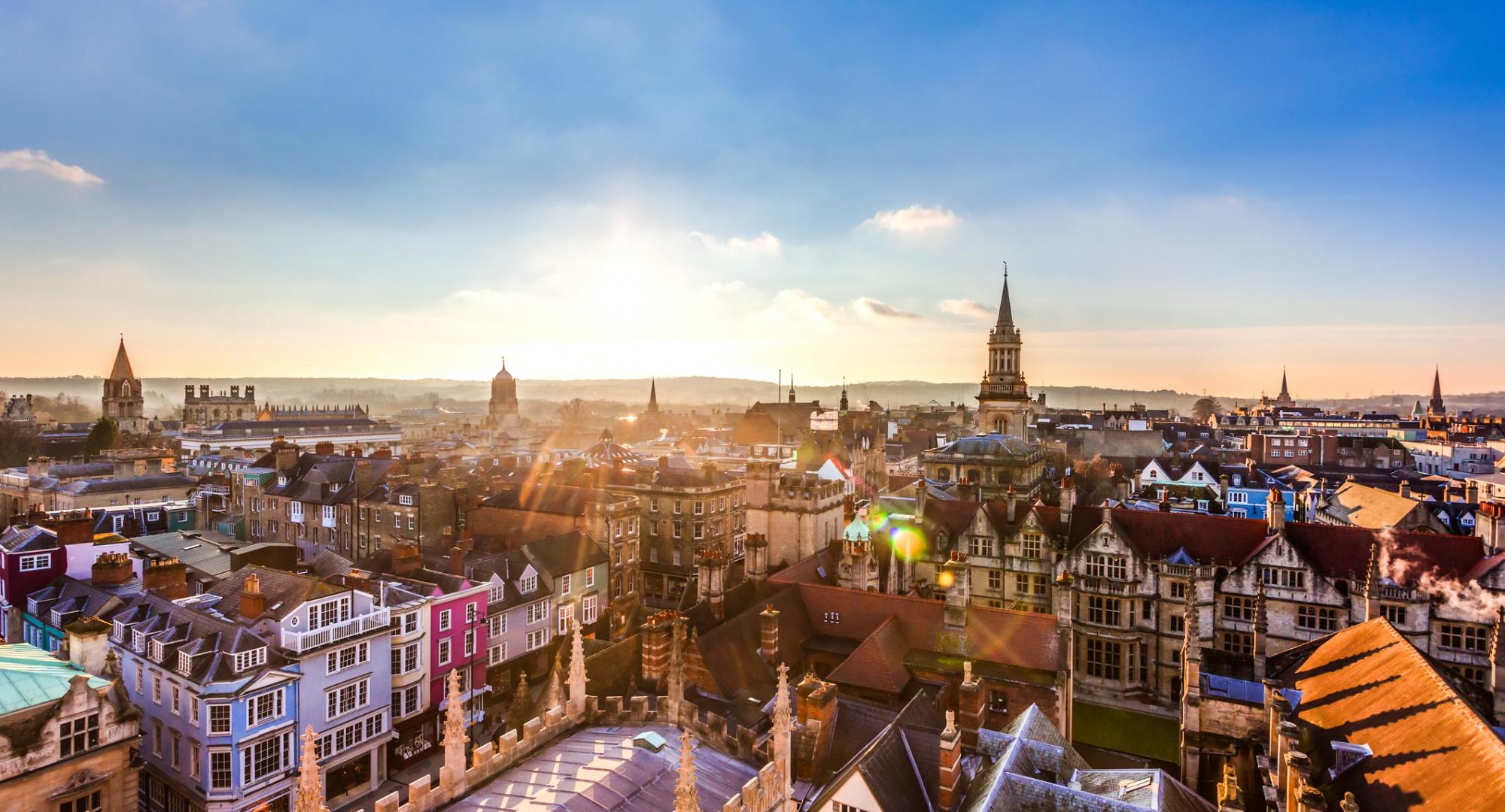 Aerial sunset view of Oxford City