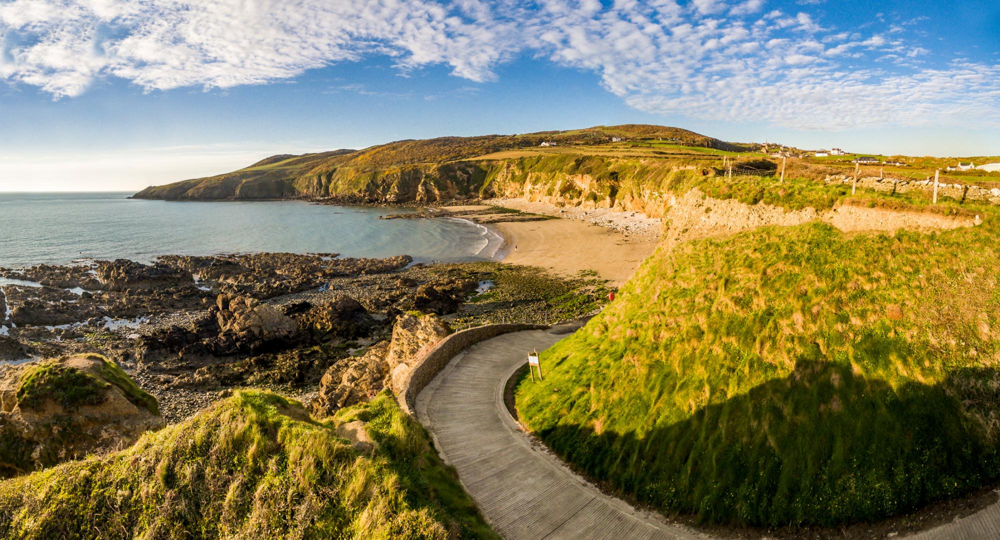 Aerial view of Church Bay in Anglesey North Wales UK