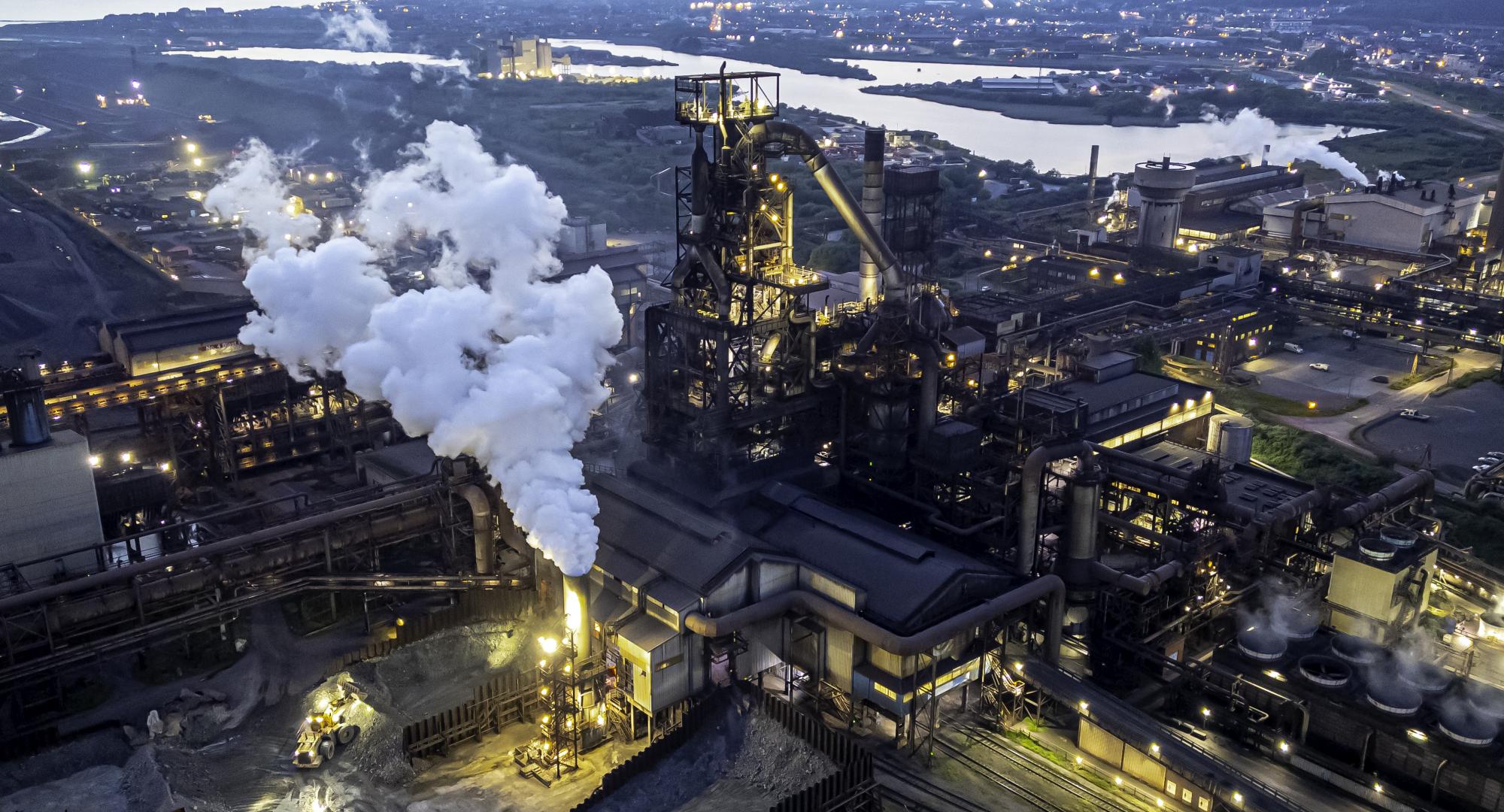 Port talbot steel works at dusk