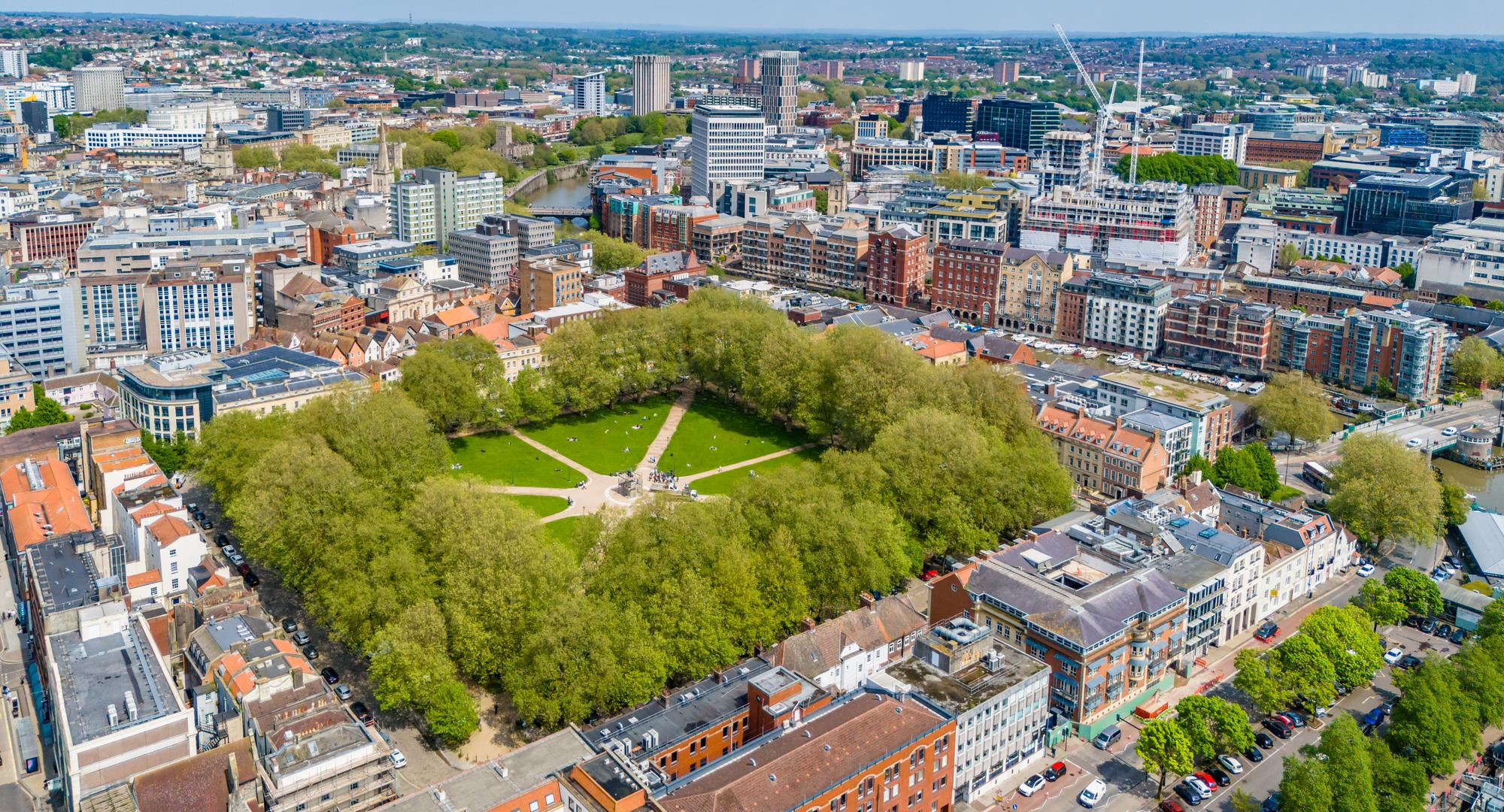 View of Queen Square park in Bristol city centre