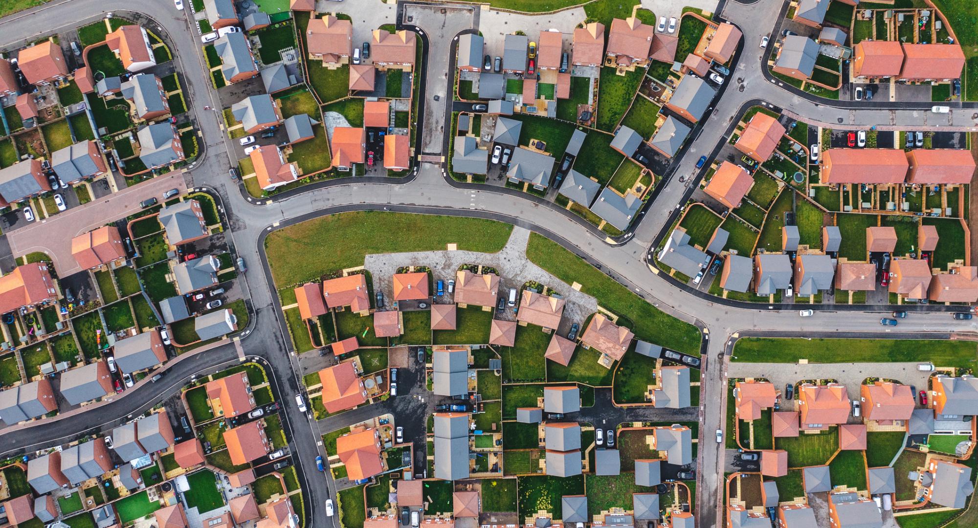 Aerial view of houses in England