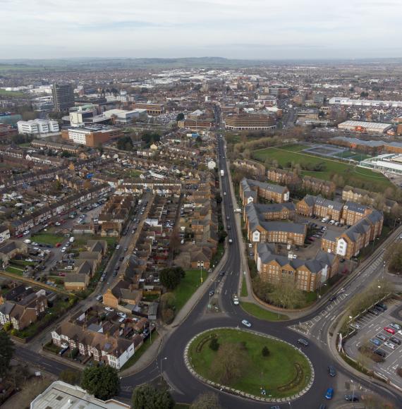 Aerial photo of Aylesbury, UK
