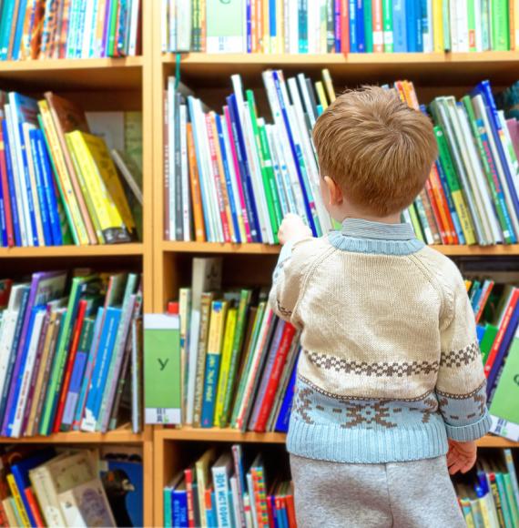 A boy in a public library