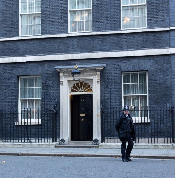 A police officer in front of 10 Downing Street in London