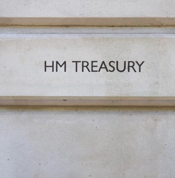 HM Treasury sign in London