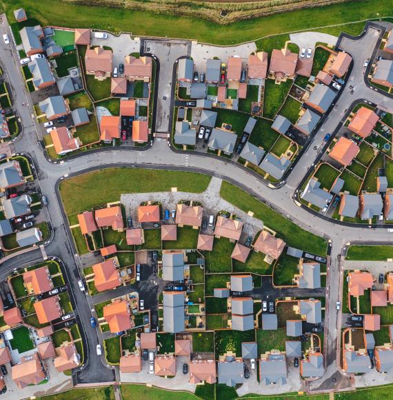 Aerial top down view of houses in England