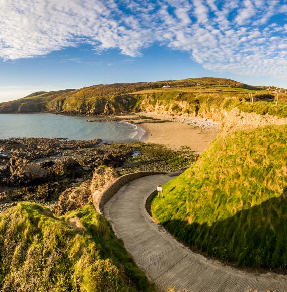 Aerial view of Church Bay in Anglesey North Wales UK