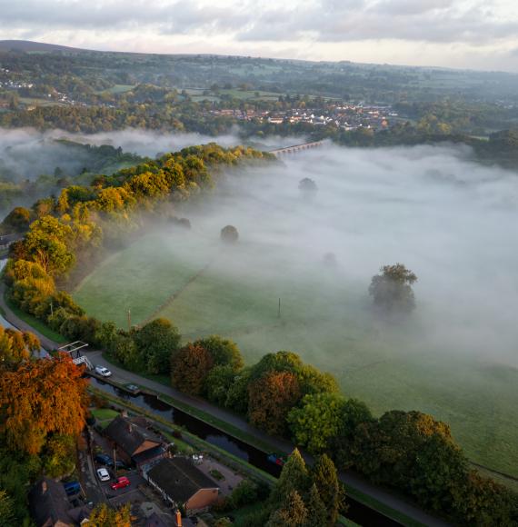 Aerial view of Welsh countryside